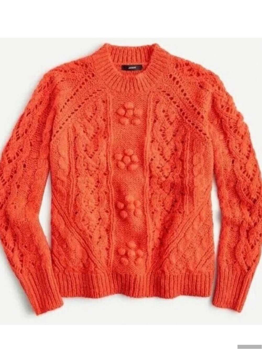 J.Crew Orange Alpaca Wool Blend Cable Knit Pointelle Popcorn Flower Sweater